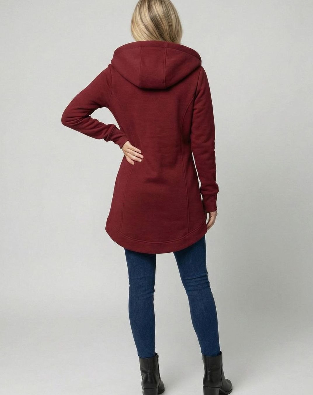 Women's Longline Zip-Up Hooded Fleece Winter Coat