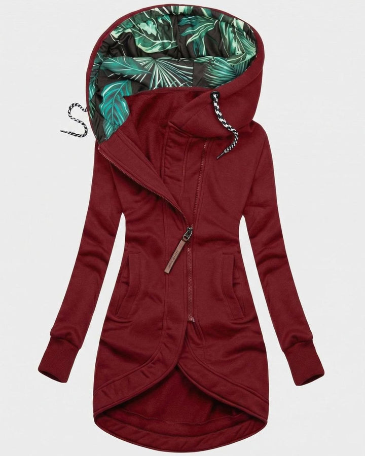 Women's Longline Zip-Up Hooded Fleece Winter Coat