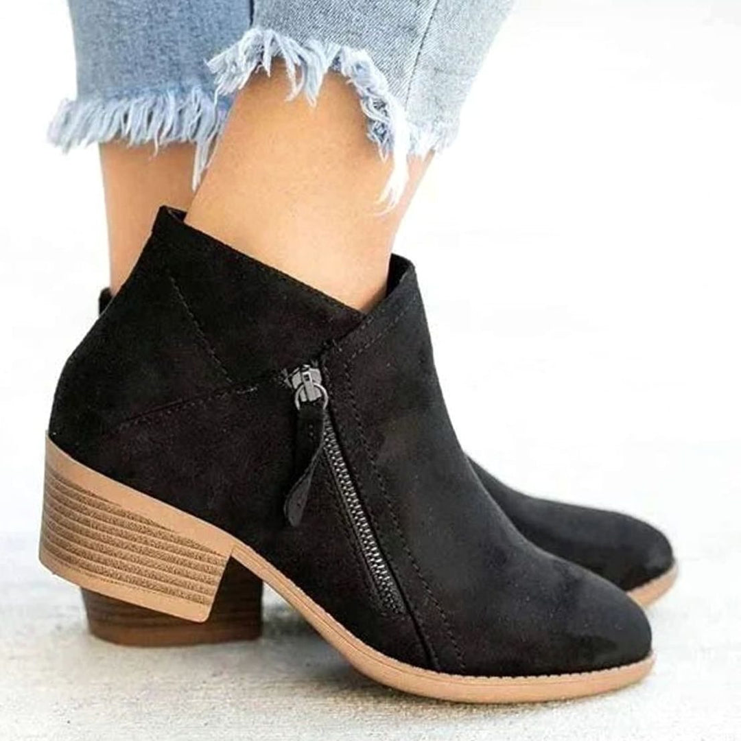 Women's Low Block Heel Side-Zip Ankle Boots