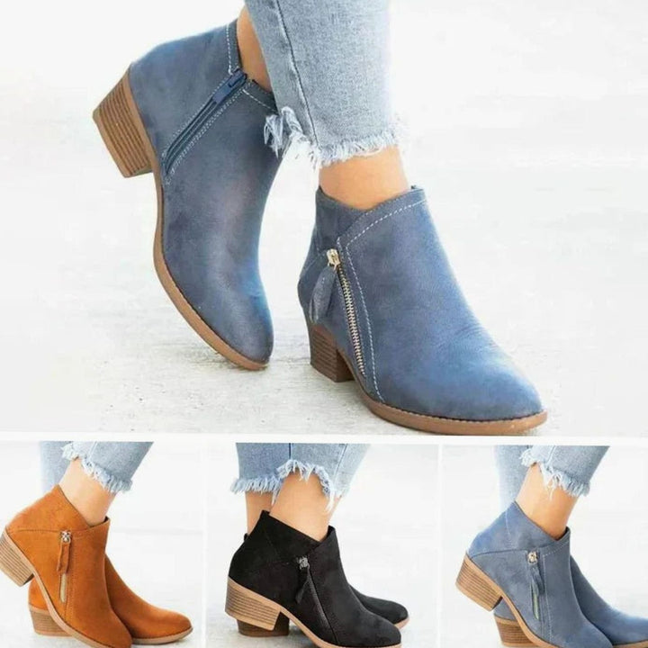 Women's Low Block Heel Side-Zip Ankle Boots