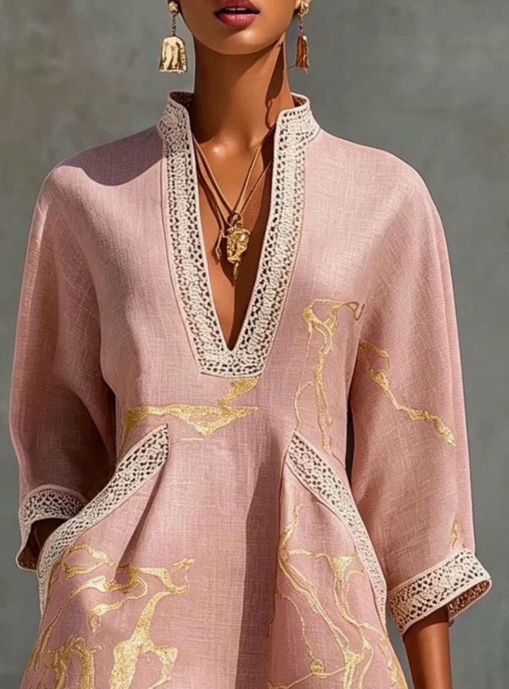 Women's Marble-Print Lace-Trim V-Neck Mini Dress