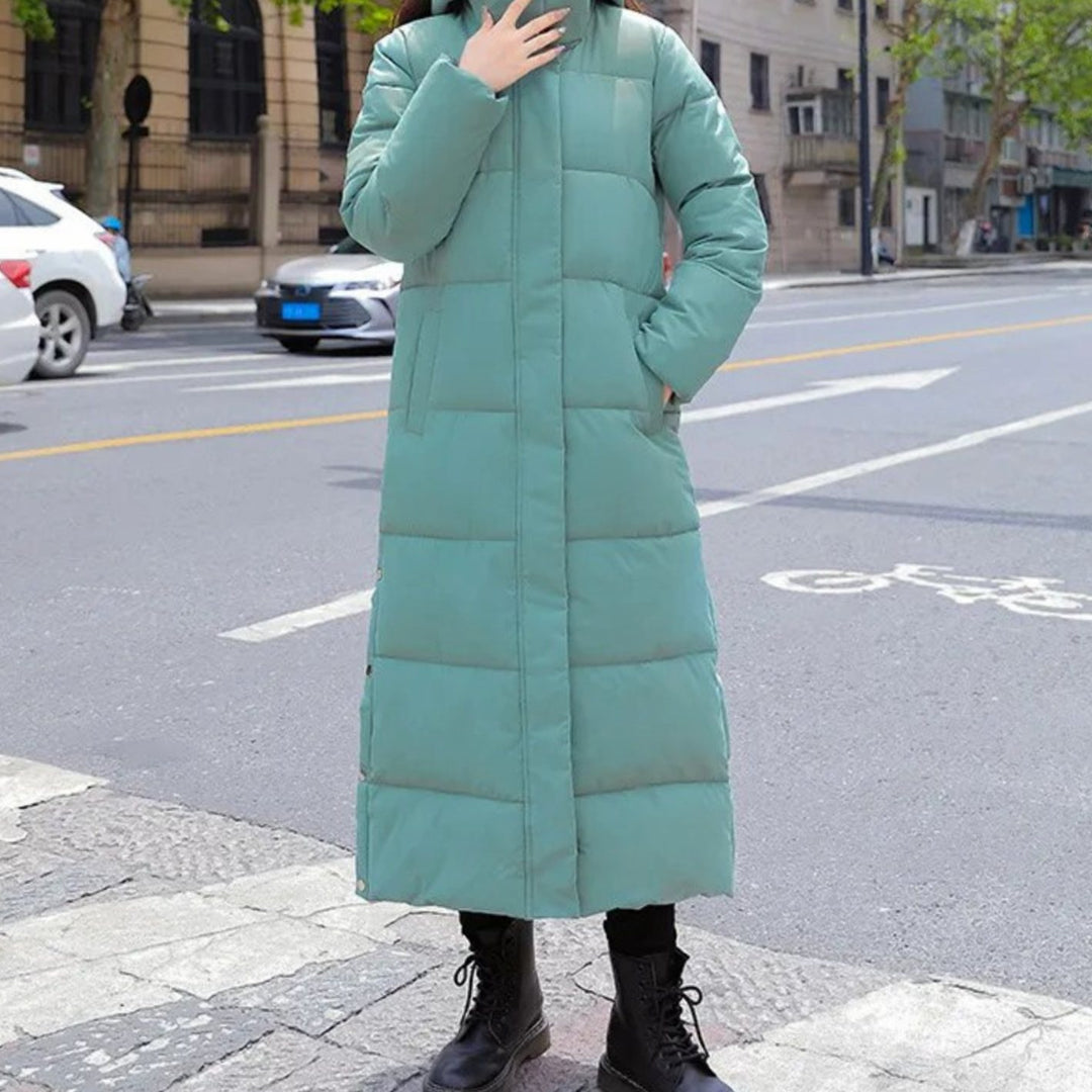 Women's Maxi Quilted Puffer Coat Hooded Zip-Up Winter Jacket - Green