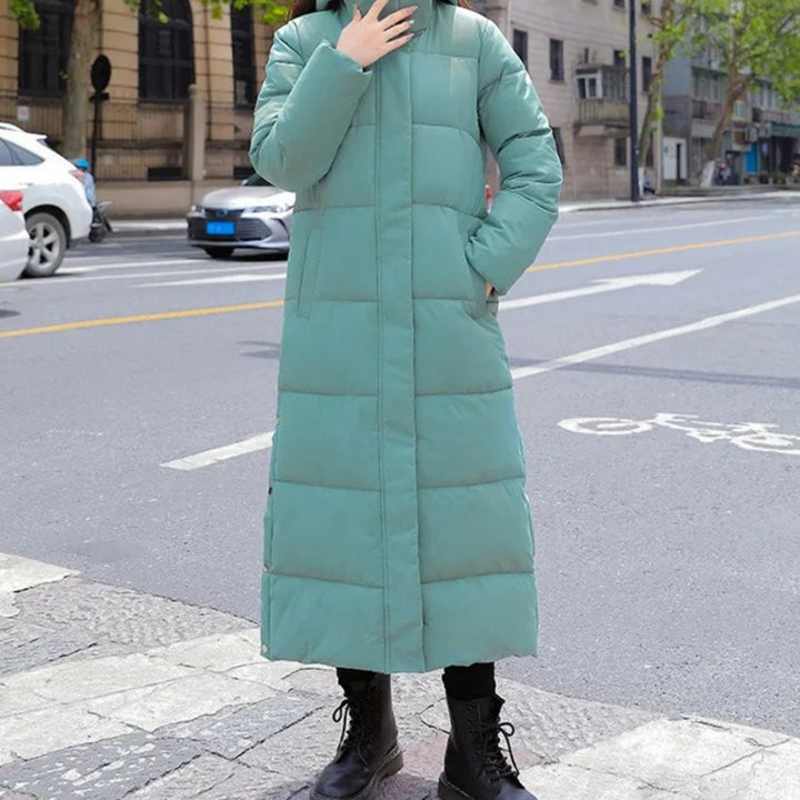 Women's Maxi Quilted Puffer Coat Hooded Zip-Up Winter Jacket - Green