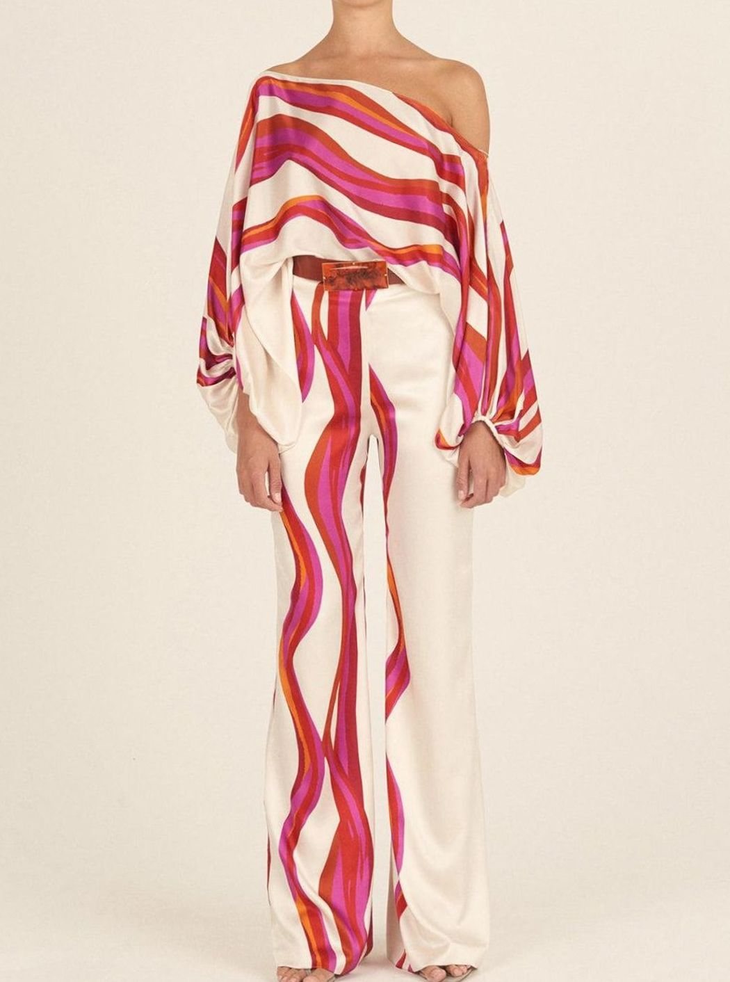 Women's Off-Shoulder Lantern-Sleeve Wide-Leg Trouser Co-ord Set