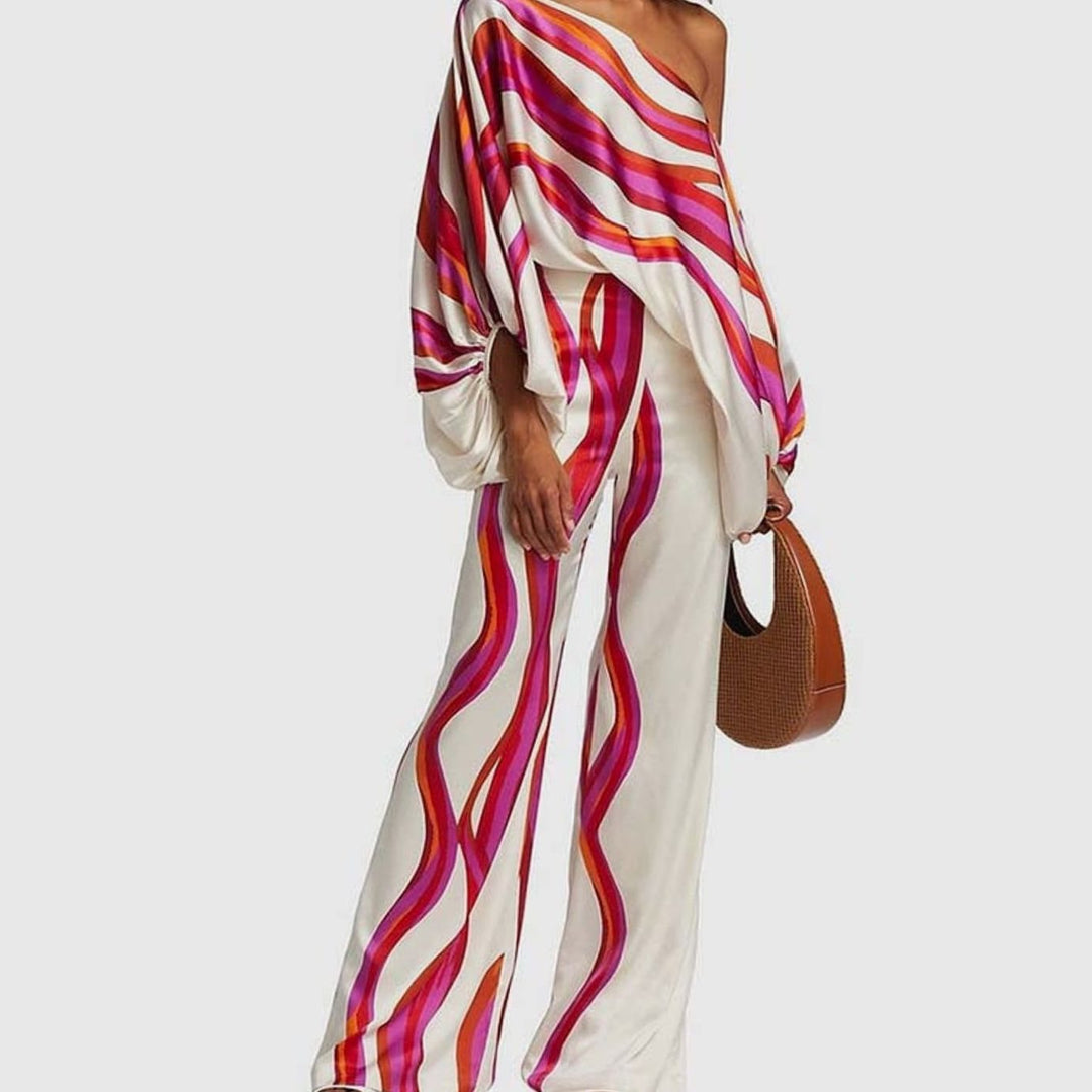 Women's Off-Shoulder Lantern-Sleeve Wide-Leg Trouser Co-ord Set