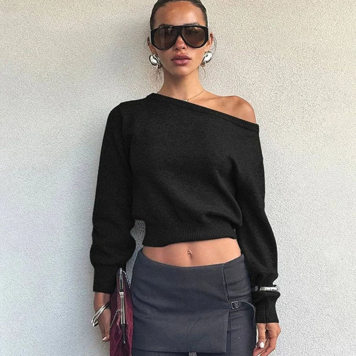 Women's Off-the-Shoulder Cropped Knitted Jumper