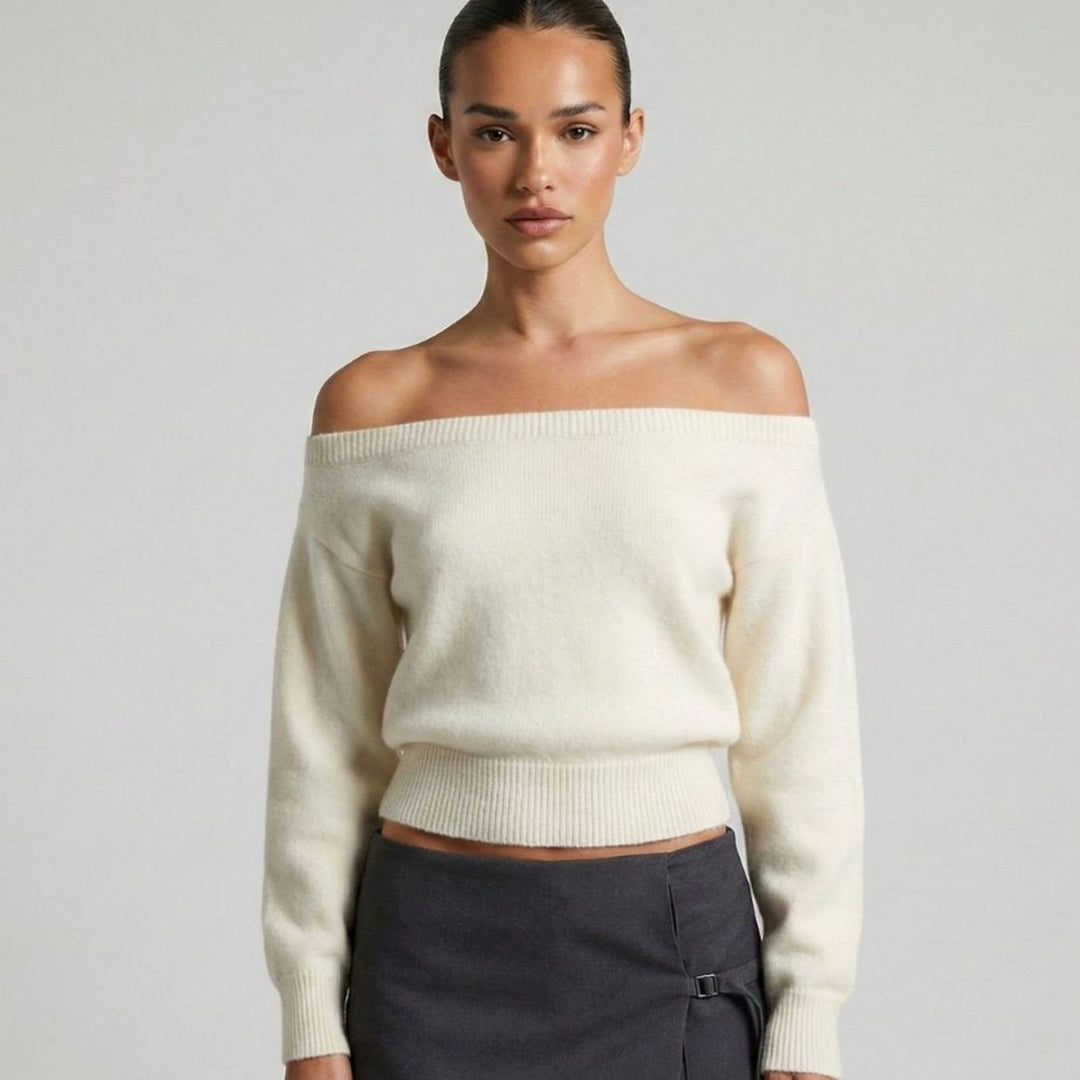 Women's Off-the-Shoulder Cropped Knitted Jumper