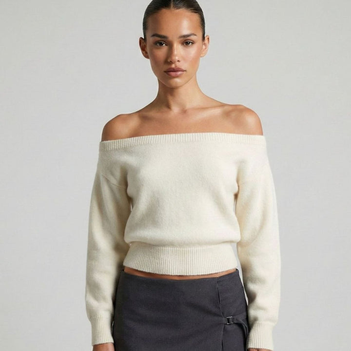 Women's Off-the-Shoulder Cropped Knitted Jumper