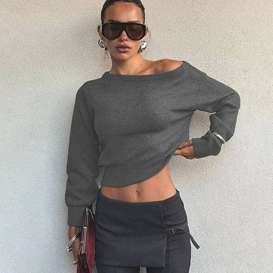 Women's Off-the-Shoulder Cropped Knitted Jumper