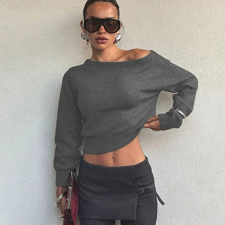 Women's Off-the-Shoulder Cropped Knitted Jumper