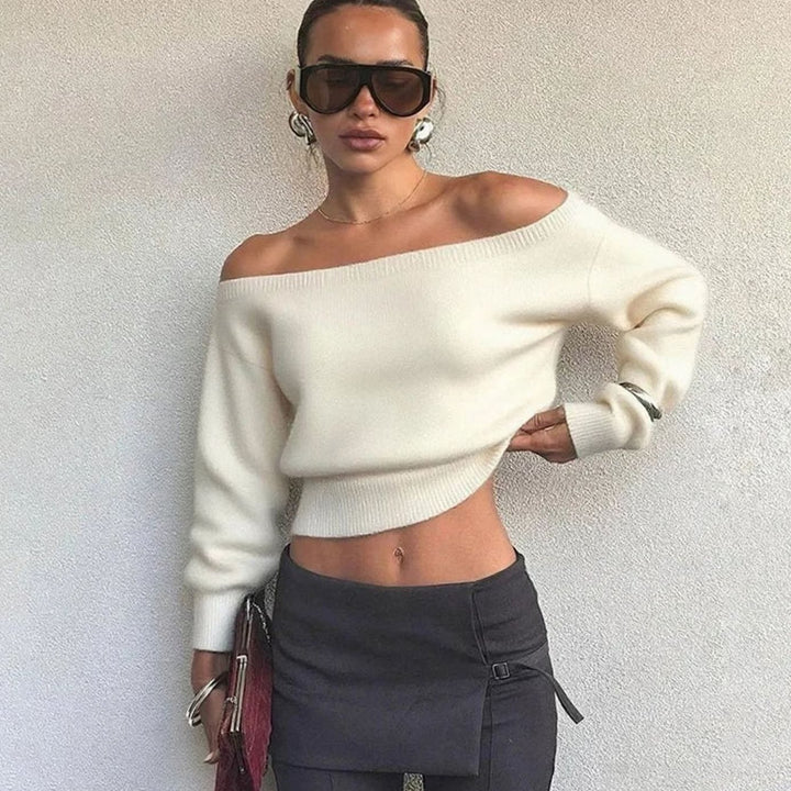 Women's Off-the-Shoulder Cropped Knitted Jumper