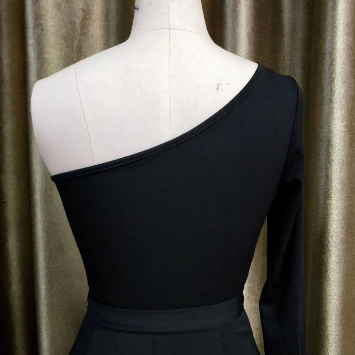 Women's One-Shoulder Split-Sleeve Belted Wide-Leg Jumpsuit