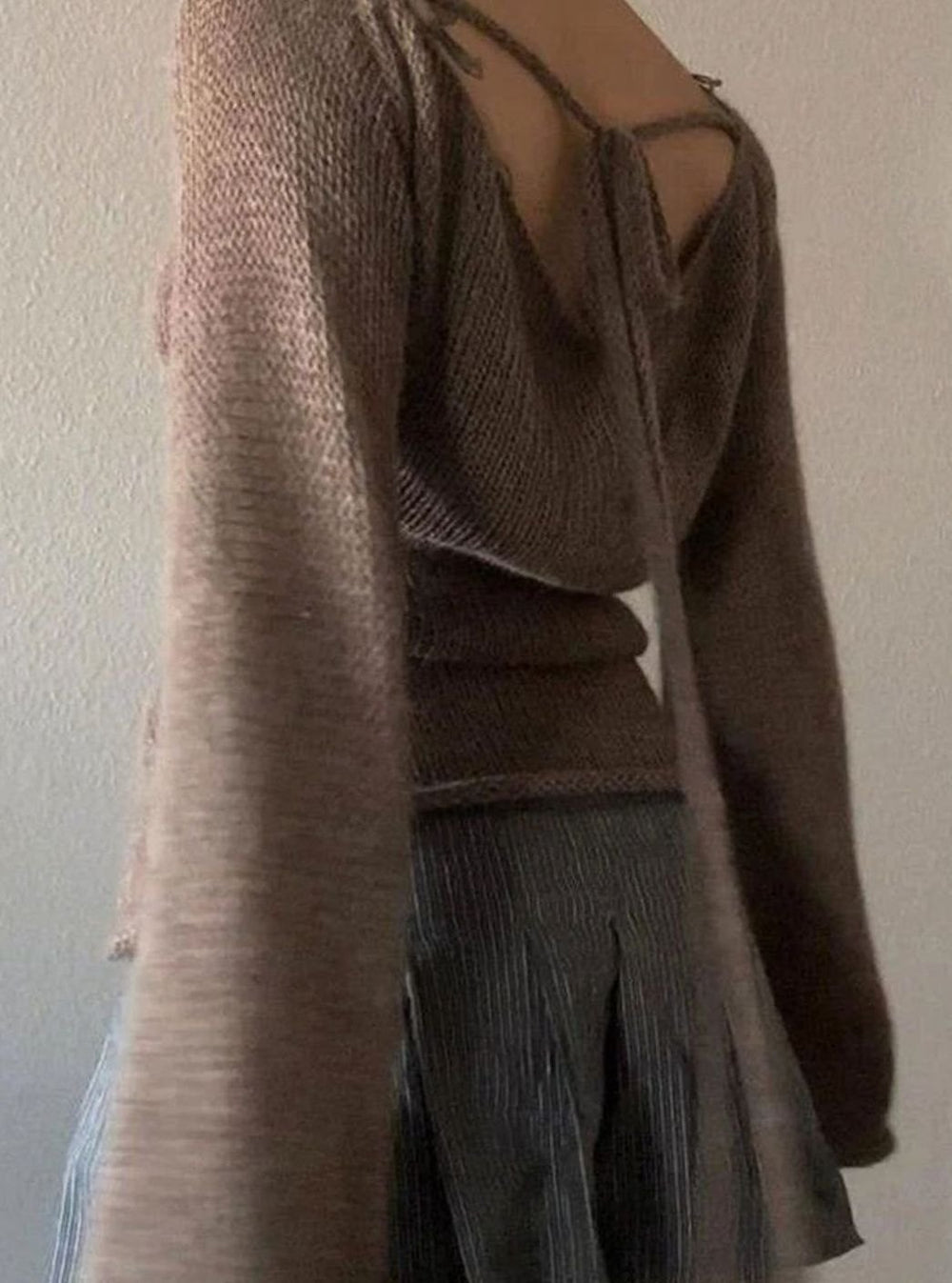 Women's Open-Back Boat-Neck Flared-Cuff Knit Jumper