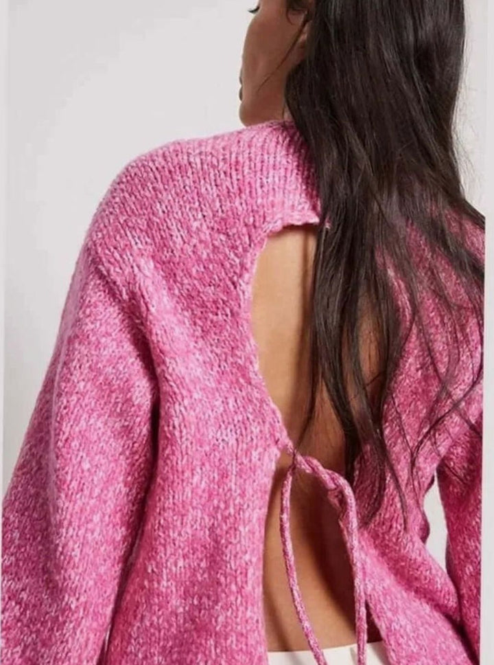 Women's Open-Back Drawstring Knit Crop Jumper