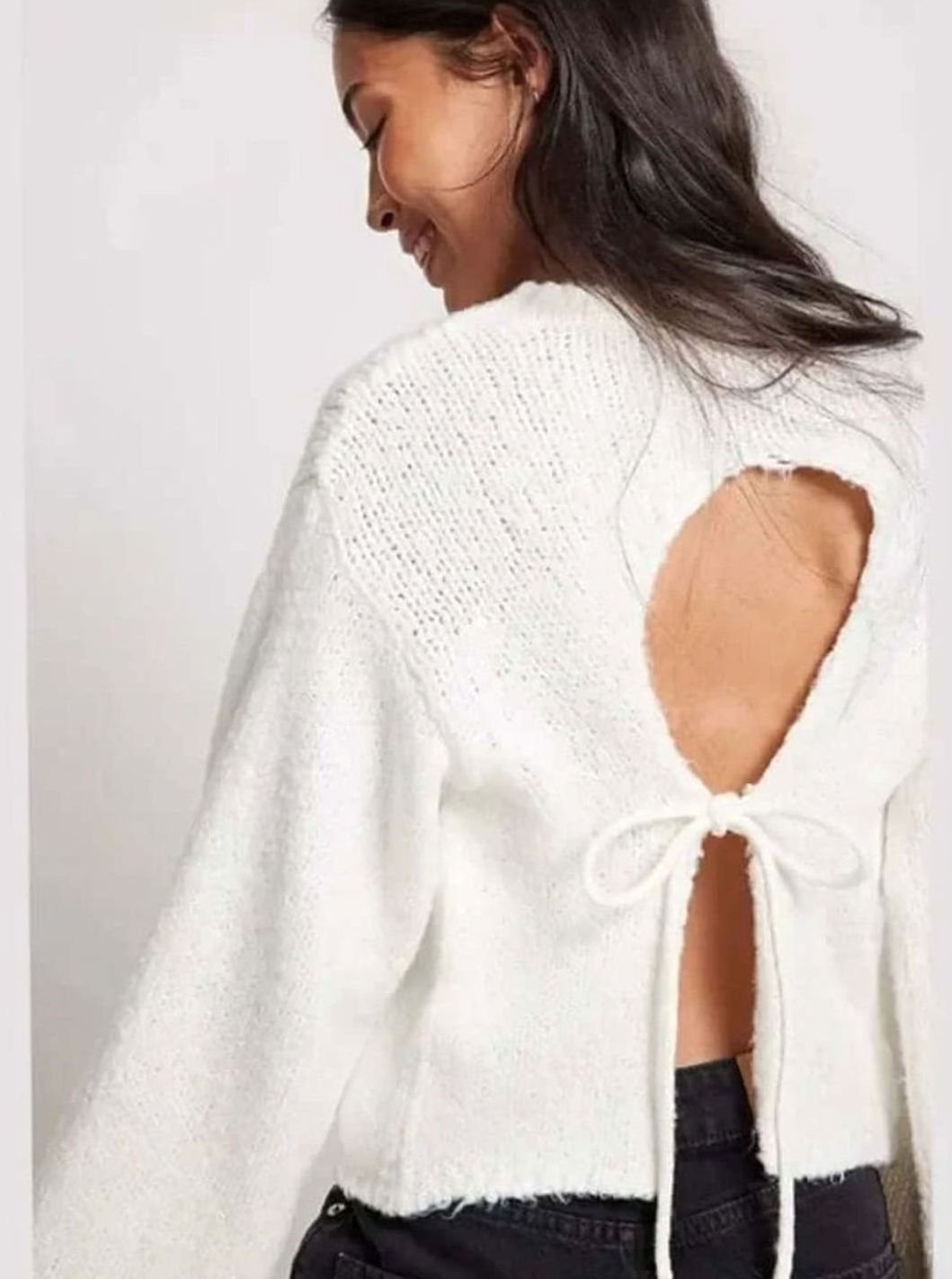 Women's Open-Back Drawstring Knit Crop Jumper