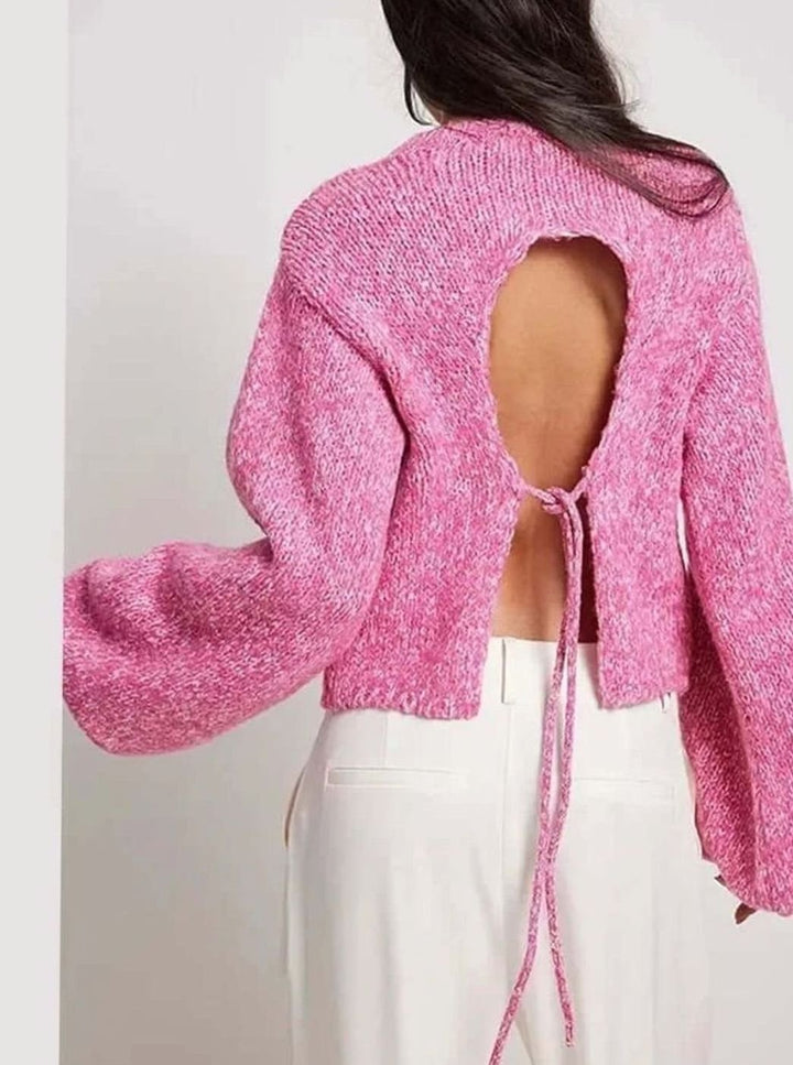 Women's Open-Back Drawstring Knit Crop Jumper