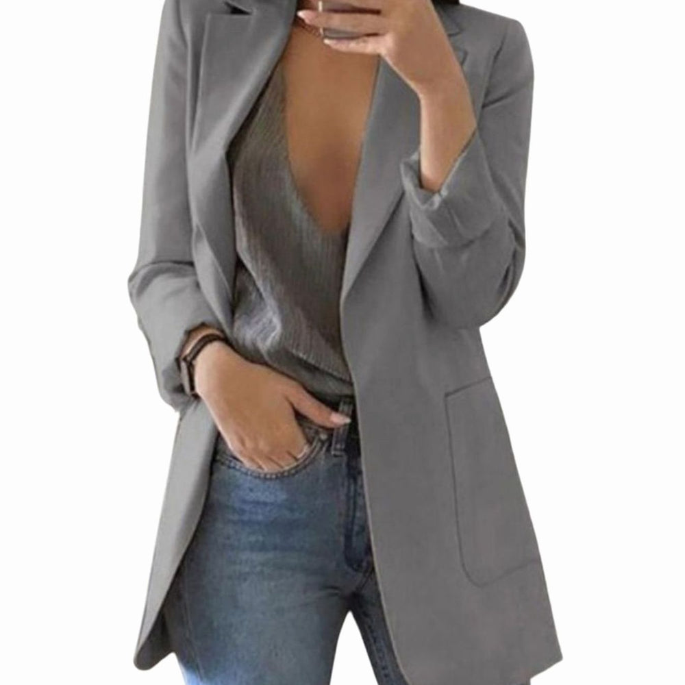 Women's Open-Front Long-Sleeve Polyester Blazer Jacket - Grey