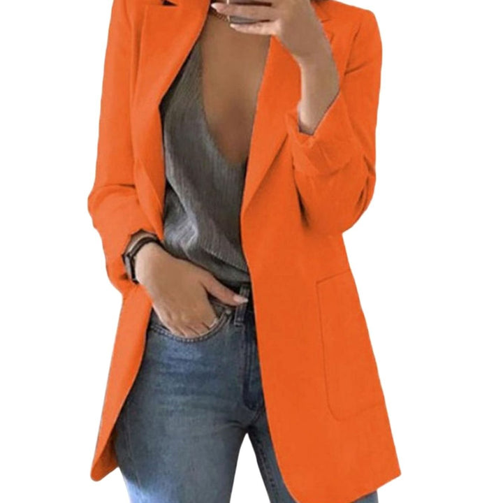 Women's Open-Front Long-Sleeve Polyester Blazer Jacket - Orange