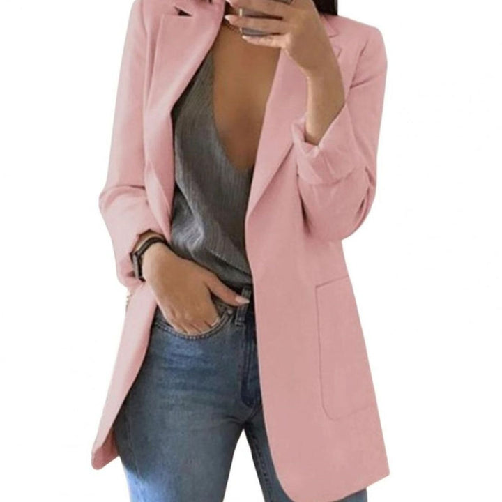 Women's Open-Front Long-Sleeve Polyester Blazer Jacket - Pink