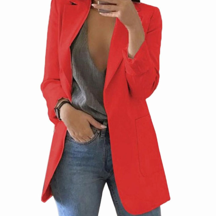 Women's Open-Front Long-Sleeve Polyester Blazer Jacket - Red
