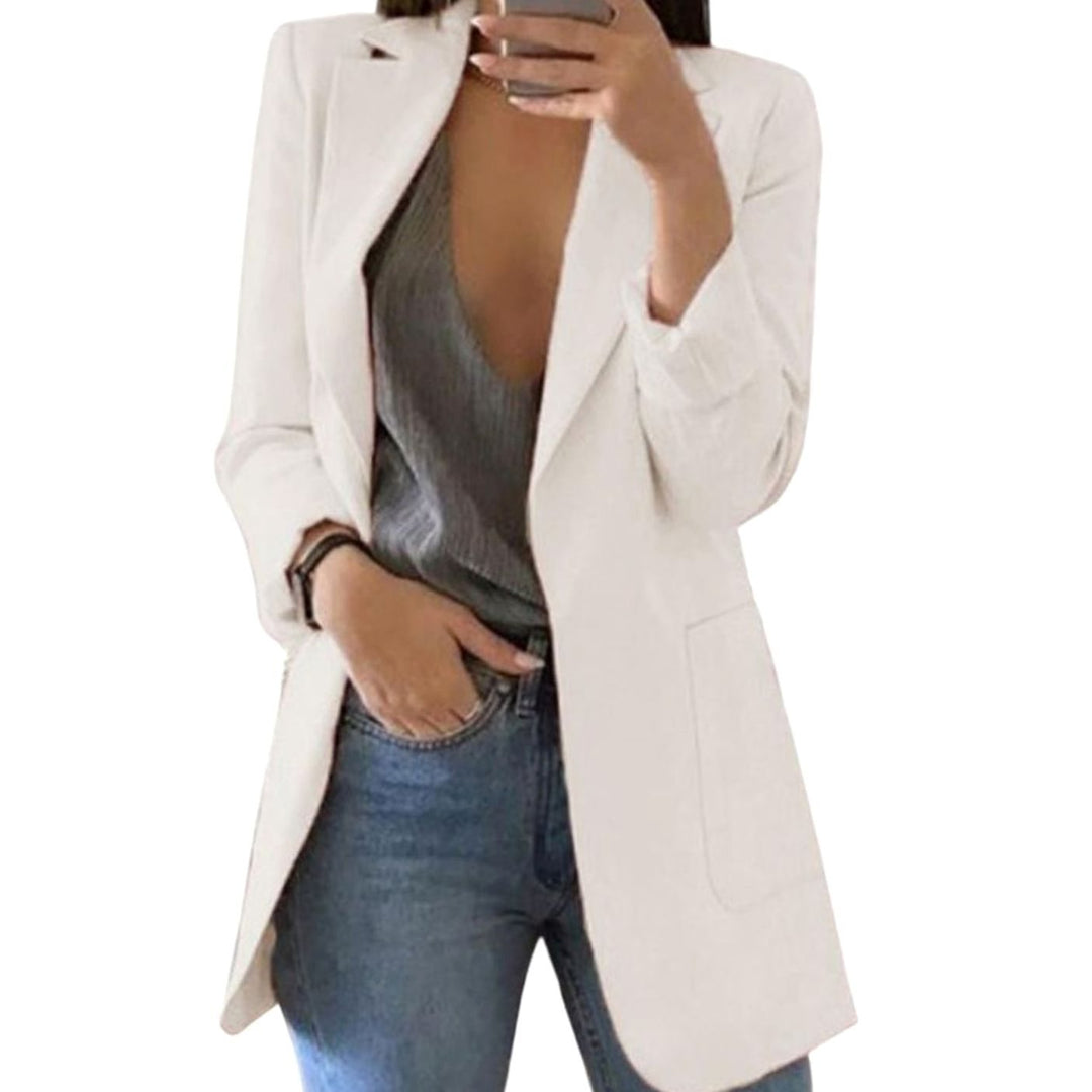 Women's Open-Front Long-Sleeve Polyester Blazer Jacket - White