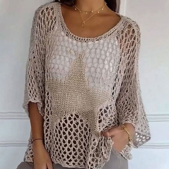 Women's Open-Knit Oversized Scoop-Neck Crochet Top