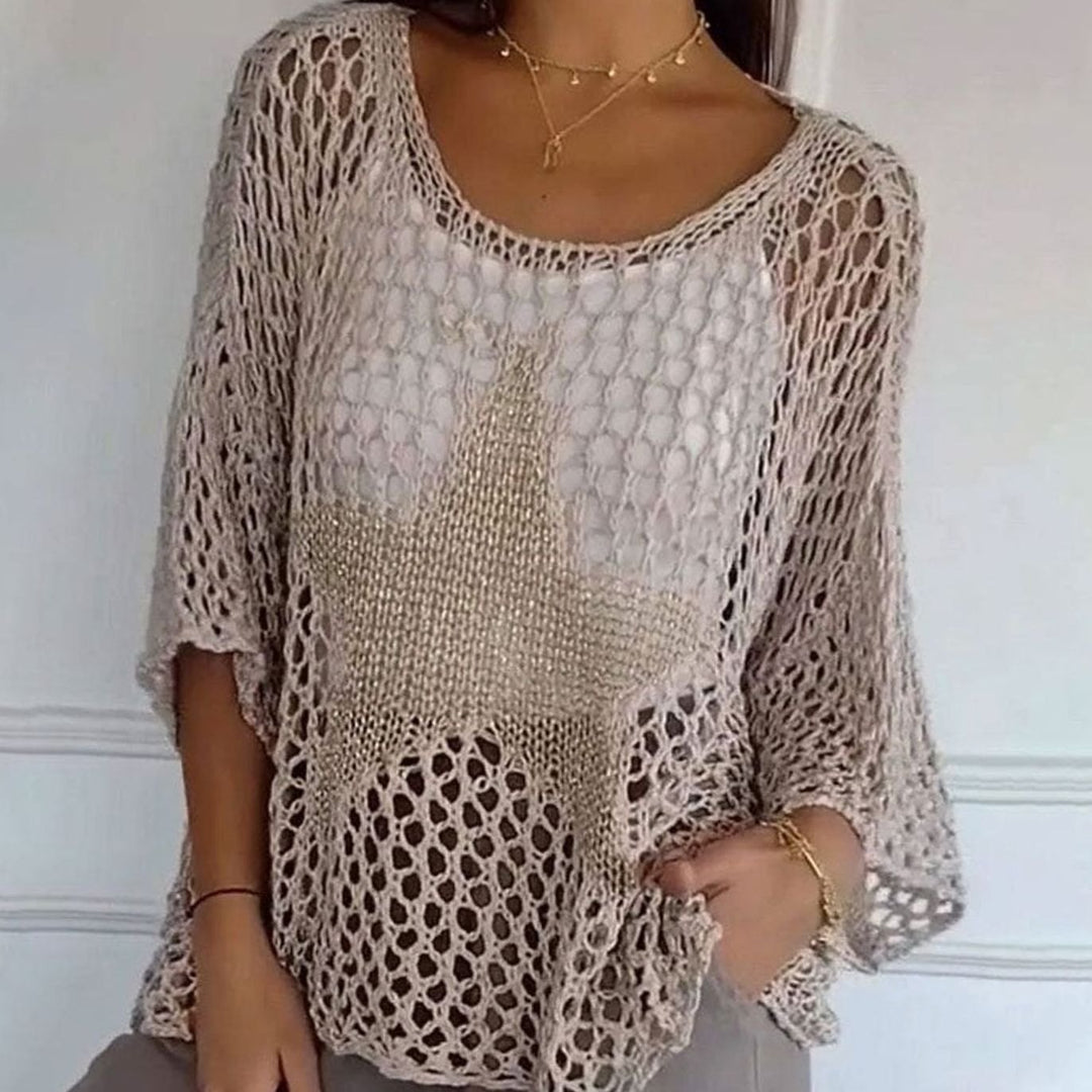 Women's Open-Knit Oversized Scoop-Neck Crochet Top