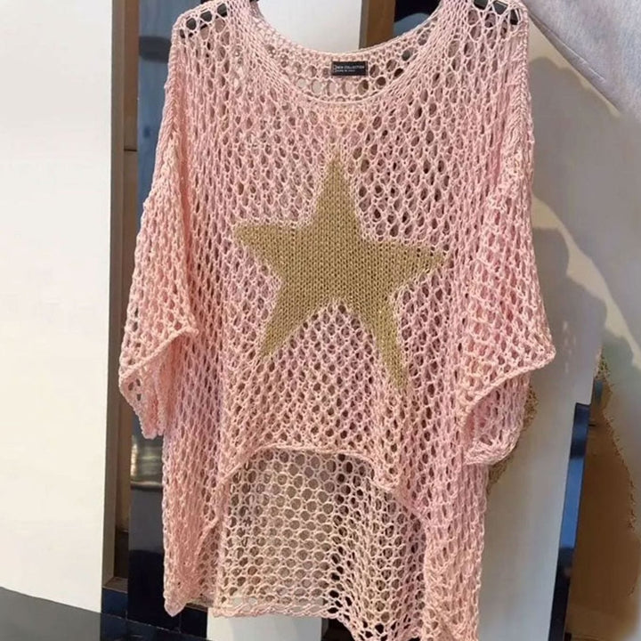 Women's Open-Knit Oversized Scoop-Neck Crochet Top
