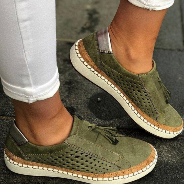 Women's Orthopedic Arch Support Perforated Slip-On Trainers - Green
