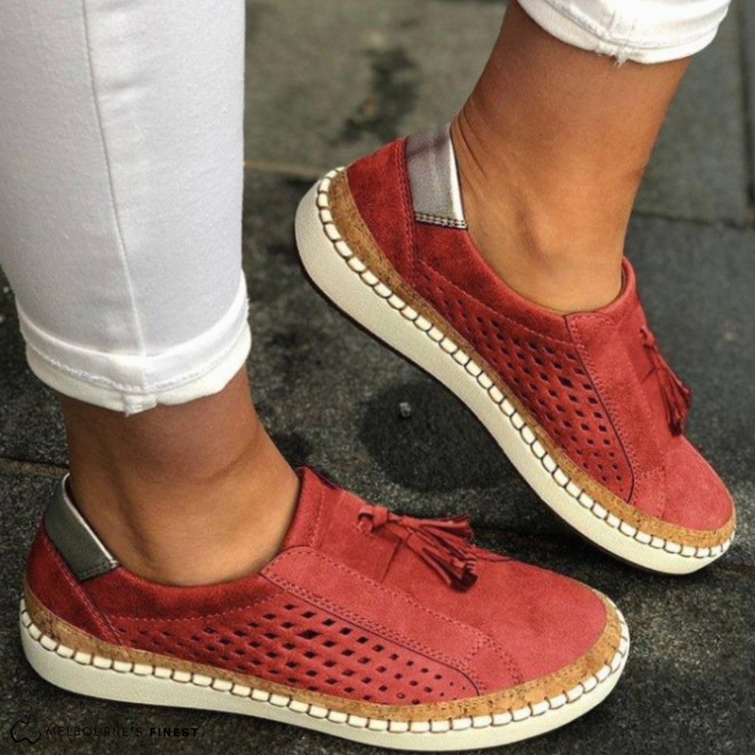 Women's Orthopedic Arch Support Perforated Slip-On Trainers - Red