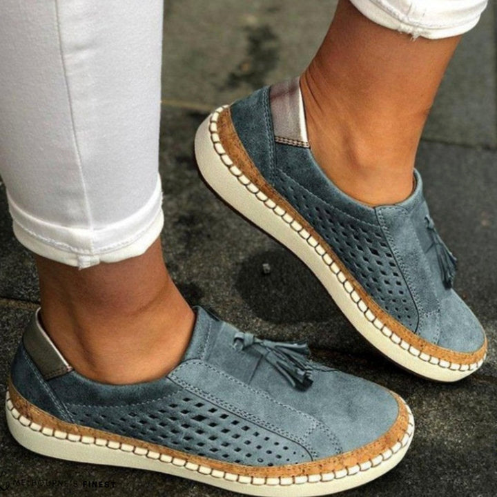 Women's Orthopedic Arch Support Perforated Slip-On Trainers - Blue
