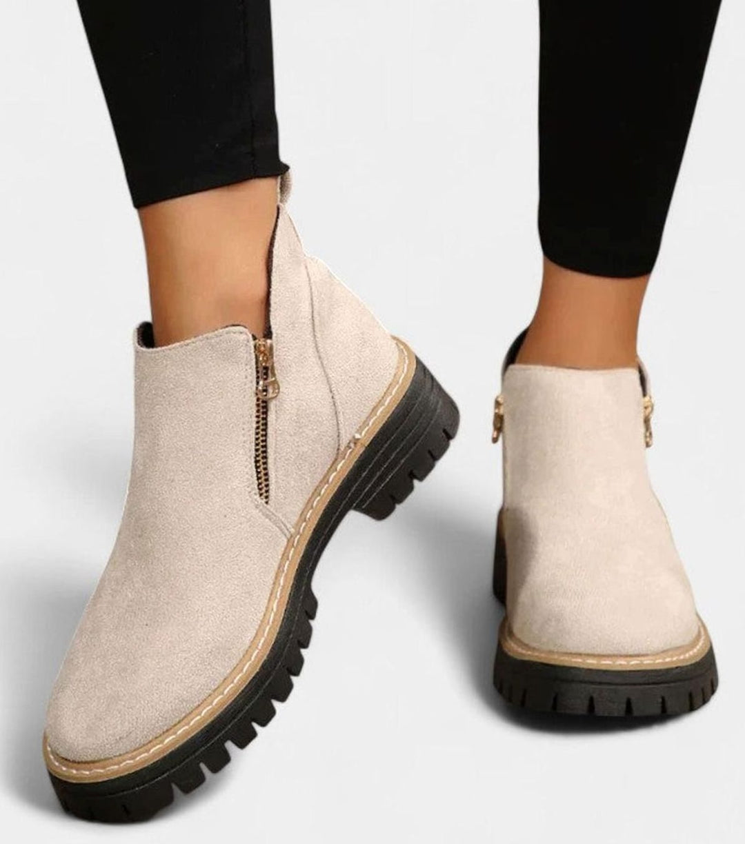 Women's Orthopedic Arch-Support Side-Zip Ankle Boots - Beige