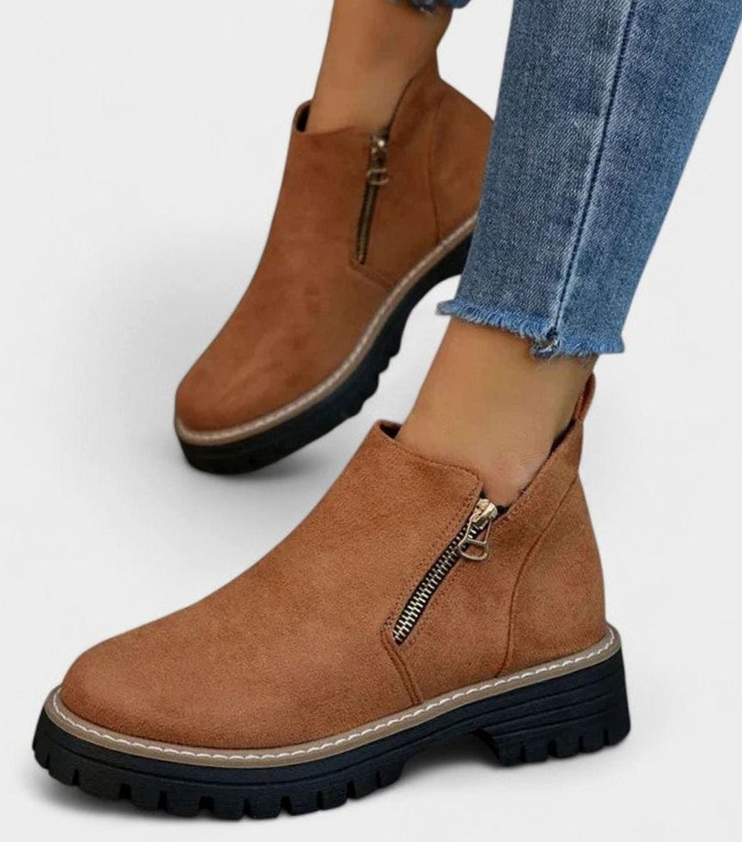 Women's Orthopedic Arch-Support Side-Zip Ankle Boots - Brown