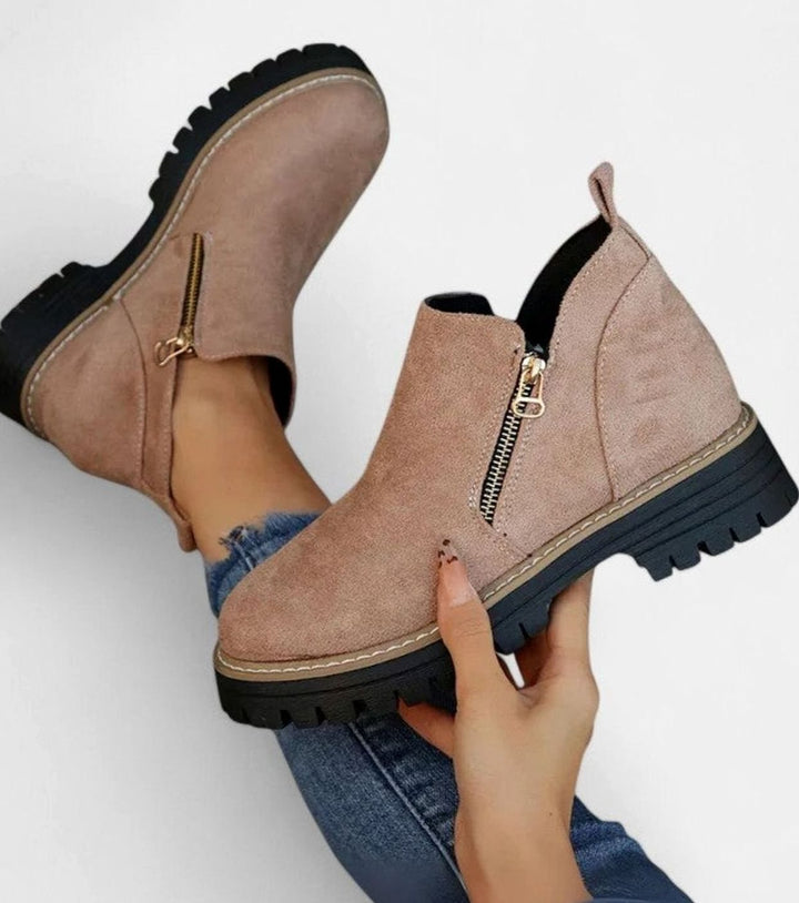 Women's Orthopedic Arch-Support Side-Zip Ankle Boots - Pink
