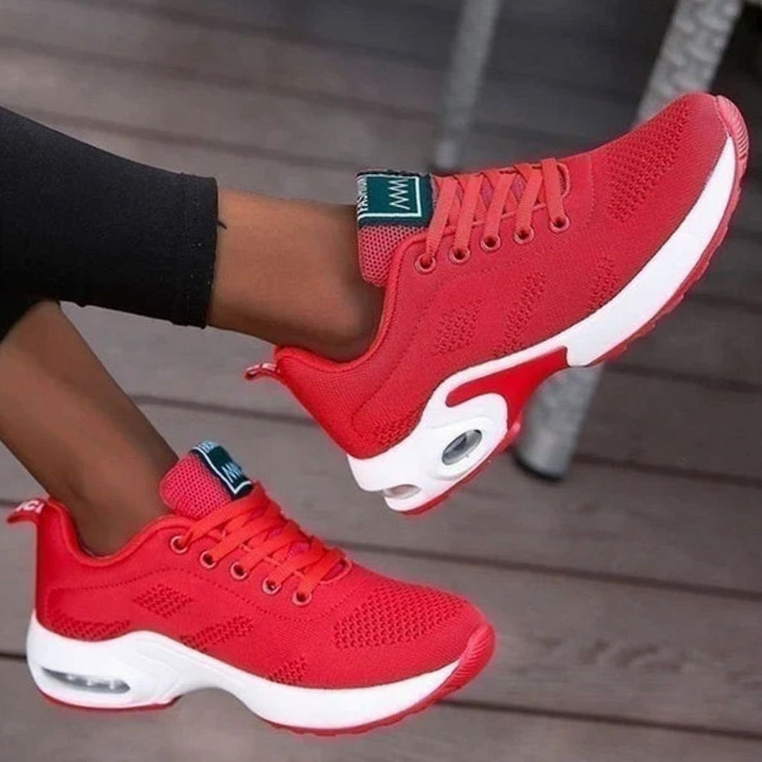 Women's Orthopedic Breathable Mesh Lace-Up Platform Trainers - Red