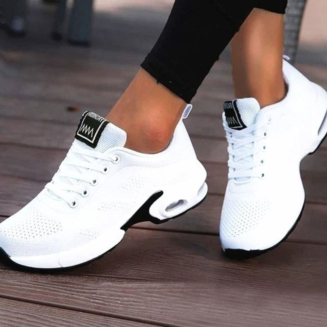 Women's Orthopedic Breathable Mesh Lace-Up Platform Trainers - White