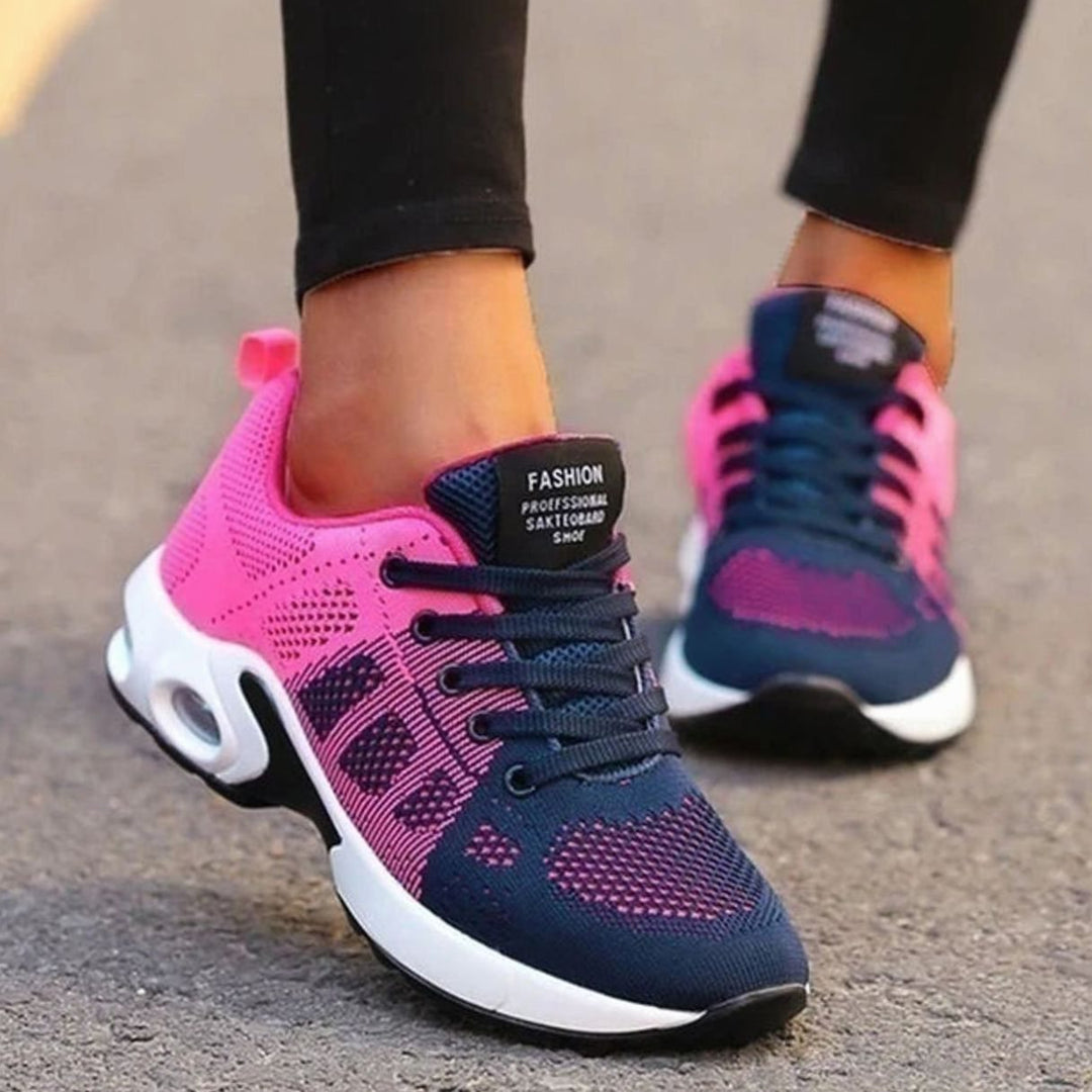 Women's Orthopedic Breathable Mesh Lace-Up Platform Trainers - Pink