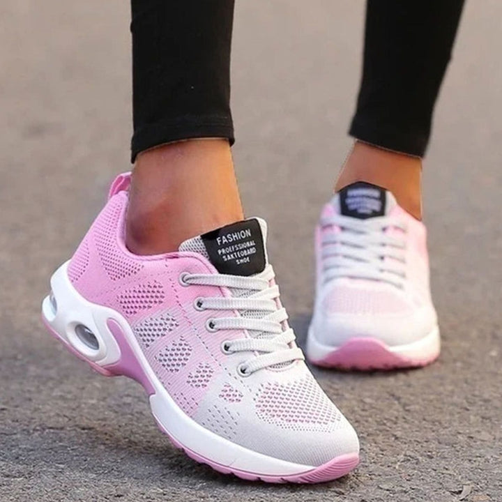 Women's Orthopedic Breathable Mesh Lace-Up Platform Trainers - Grey Pink