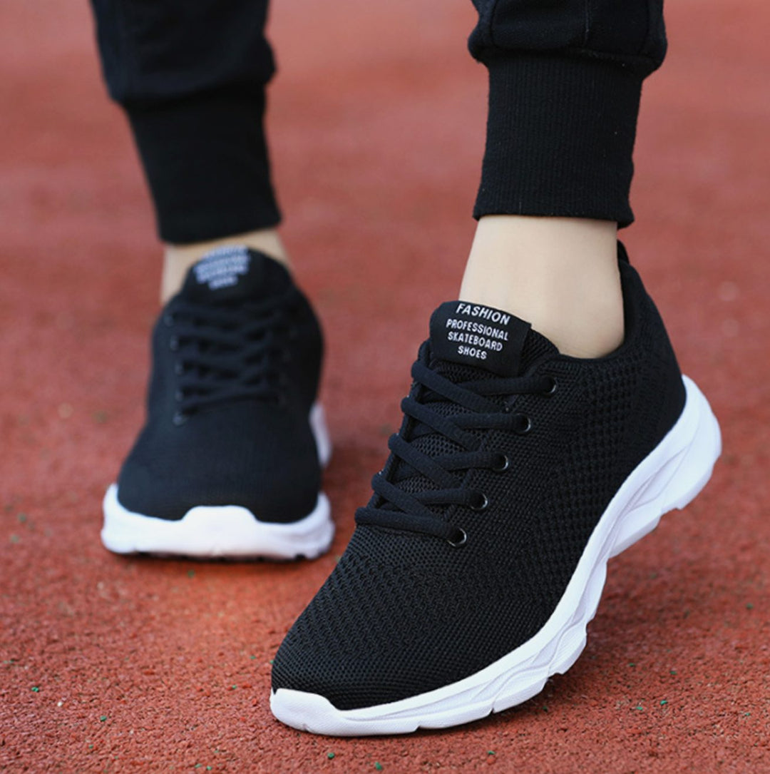 Women's Orthopedic Breathable Mesh Lace-Up Trainers - Black