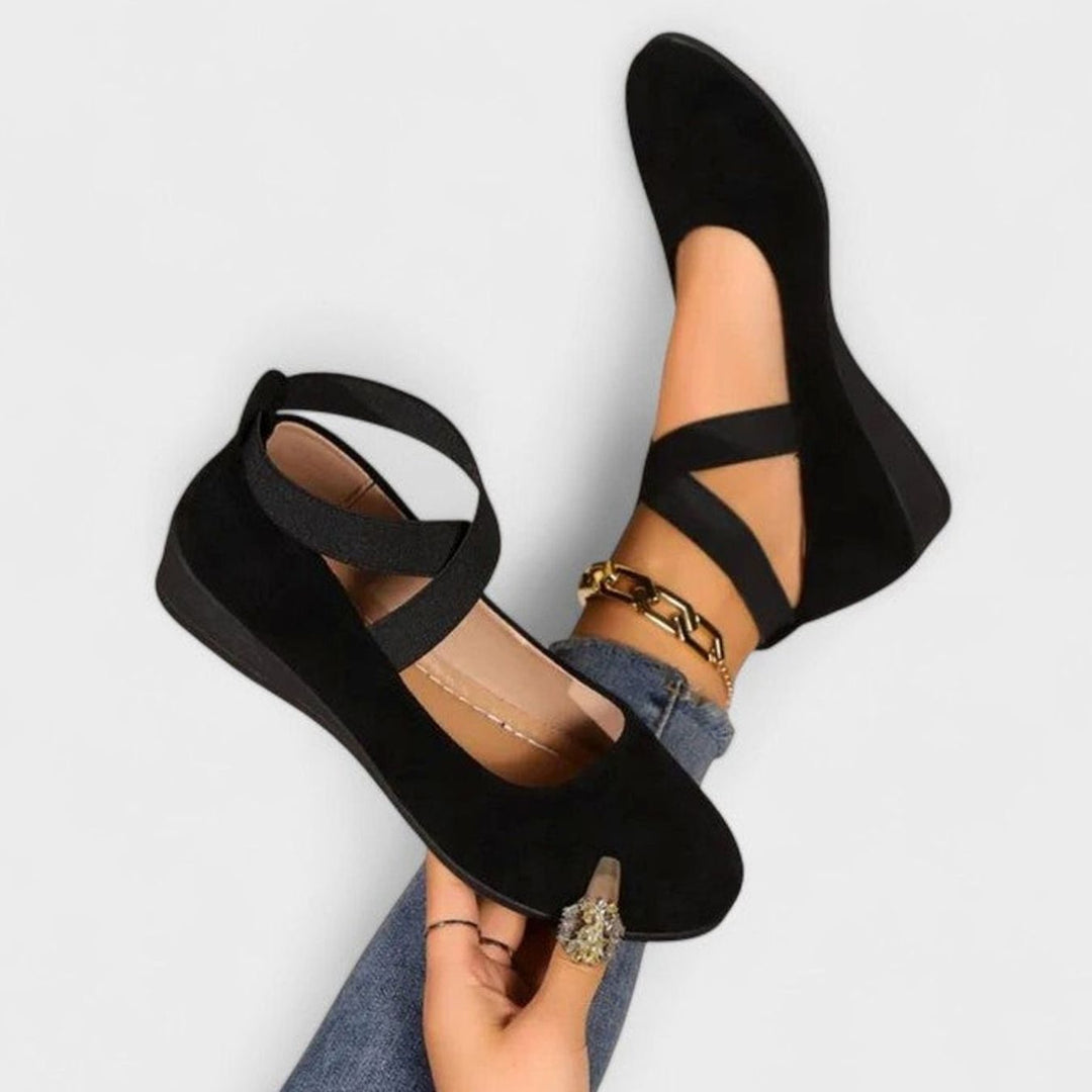 Women's Orthopedic Cross-Strap Slip-On Suede Flats - Black