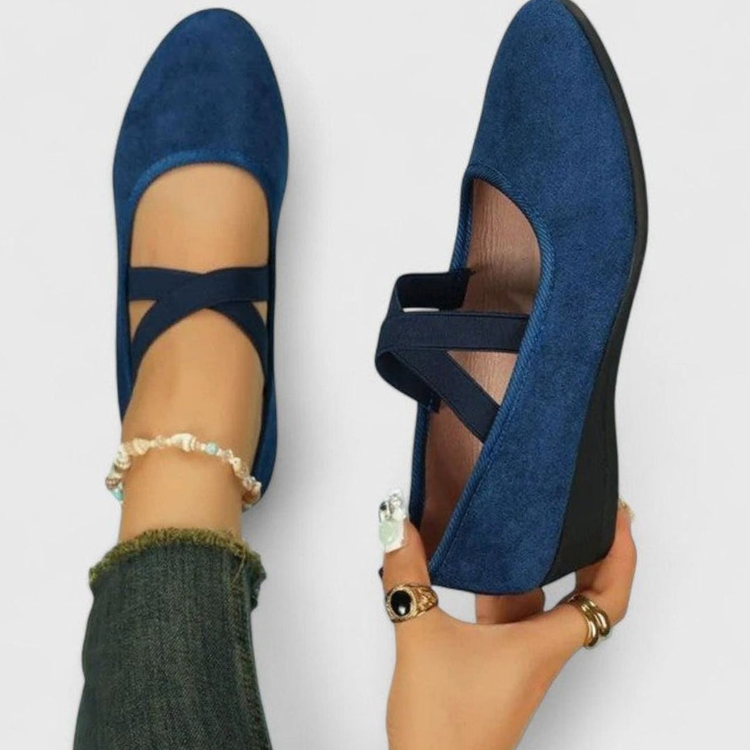 Women's Orthopedic Cross-Strap Slip-On Suede Flats - Blue