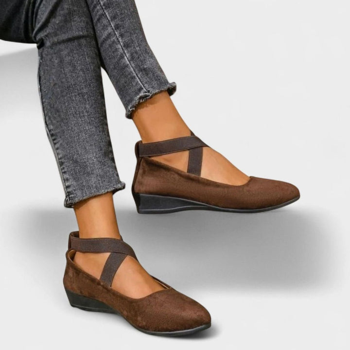 Women's Orthopedic Cross-Strap Slip-On Suede Flats - Brown