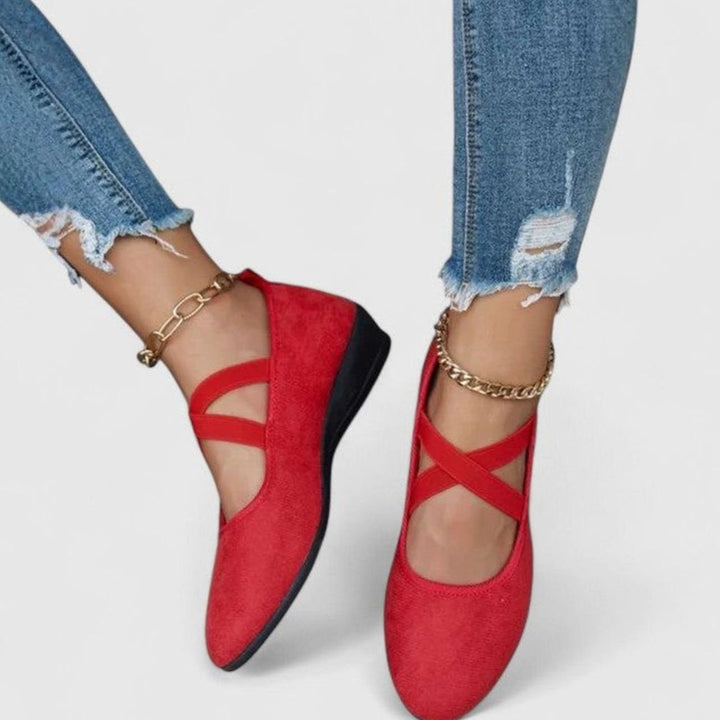 Women's Orthopedic Cross-Strap Slip-On Suede Flats - Red