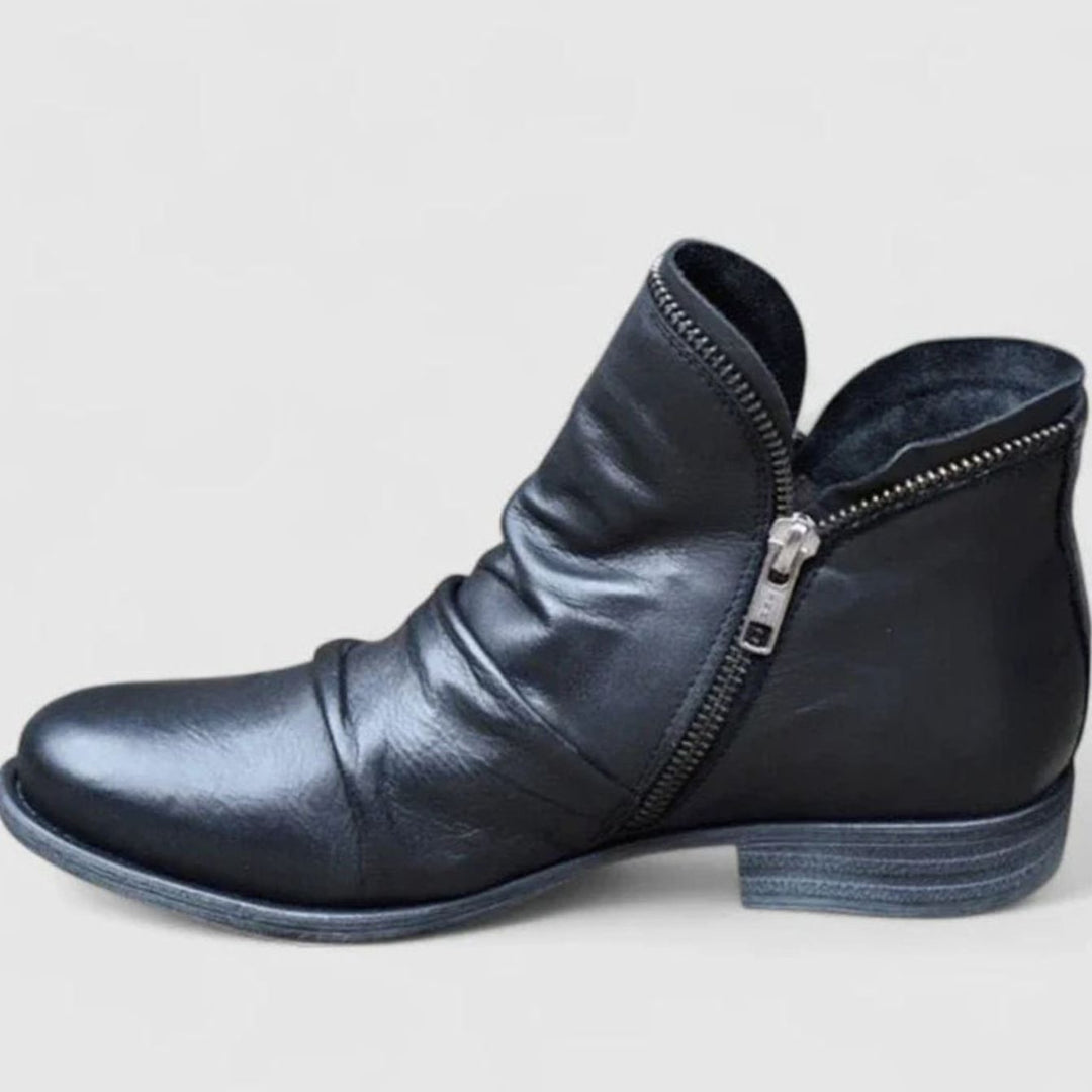Women's Orthopedic Cushioned Side-Zip Leather Ankle Boots - Black