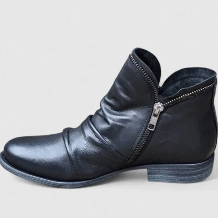 Women's Orthopedic Cushioned Side-Zip Leather Ankle Boots - Black
