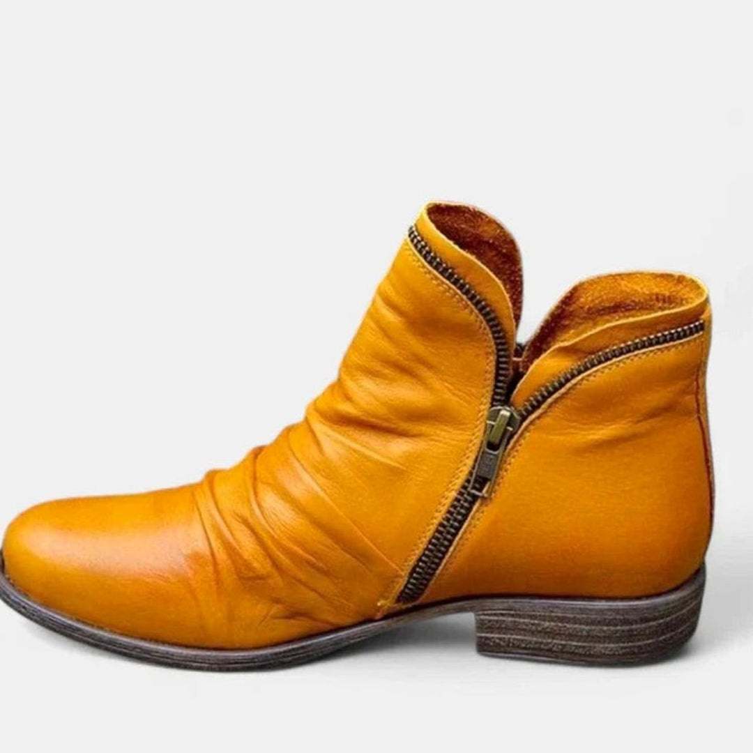 Women's Orthopedic Cushioned Side-Zip Leather Ankle Boots - Yellow