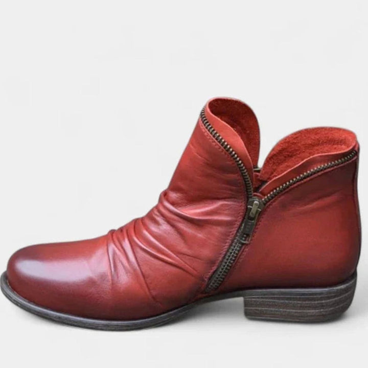 Women's Orthopedic Cushioned Side-Zip Leather Ankle Boots - Red