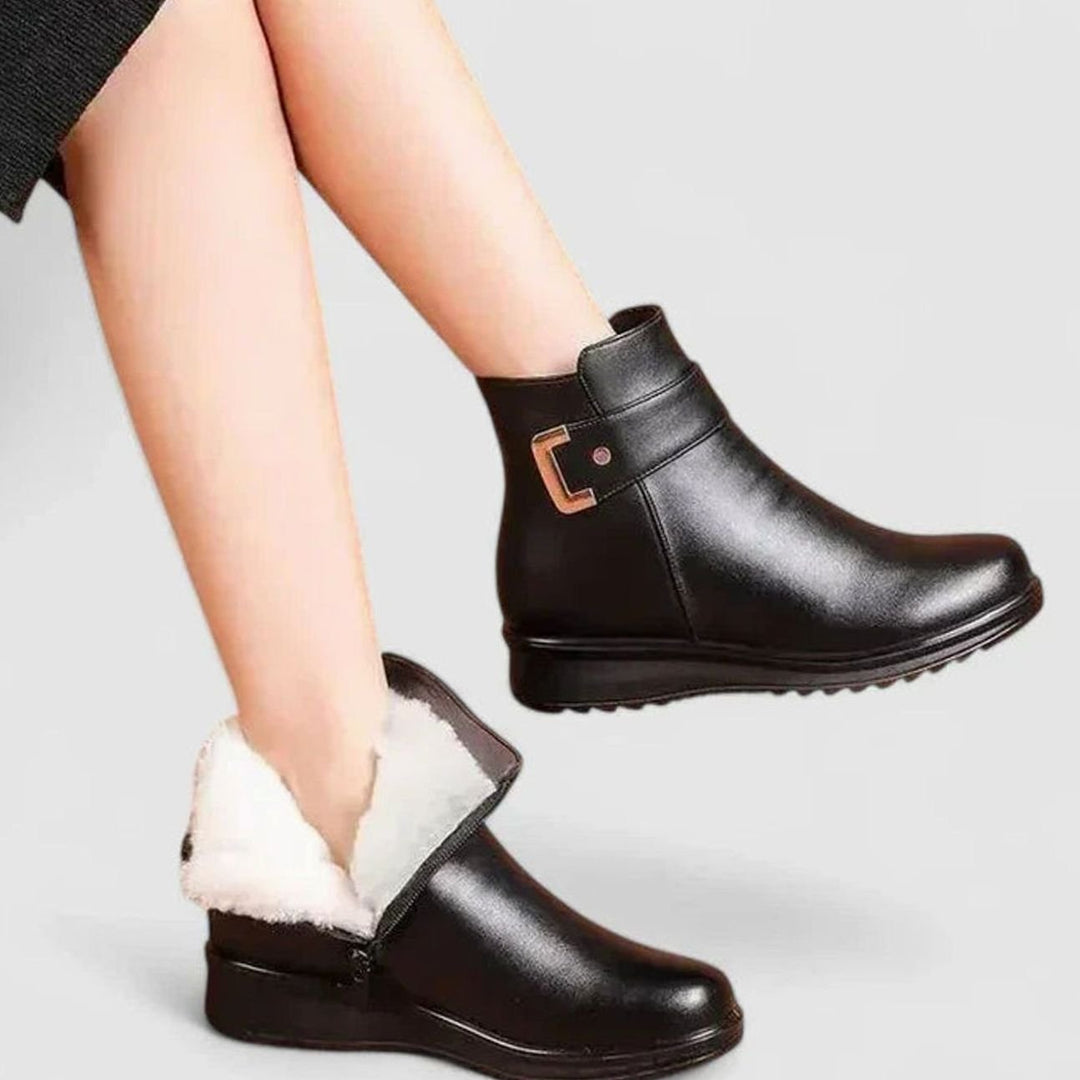 Women's Orthopedic Faux-Leather Fleece-Lined Wedge Ankle Boots