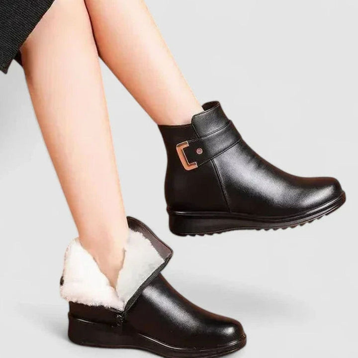 Women's Orthopedic Faux-Leather Fleece-Lined Wedge Ankle Boots