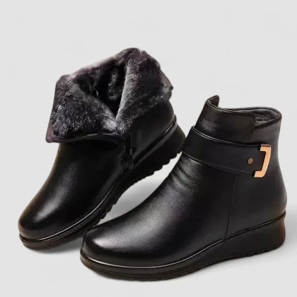 Women's Orthopedic Faux-Leather Fleece-Lined Wedge Ankle Boots